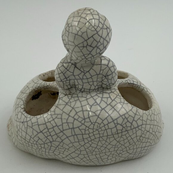 Rare Japanese Vintage Crackle Pottery Lady Lipstick Holder - Picture 3 of 7